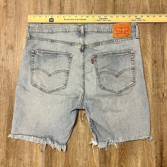 Levi's 412 Jean Shorts Jorts Men 36 W 8” Raw Hem Slim Stretch Denim 90s Y2K Blue - Picture 5 of 13